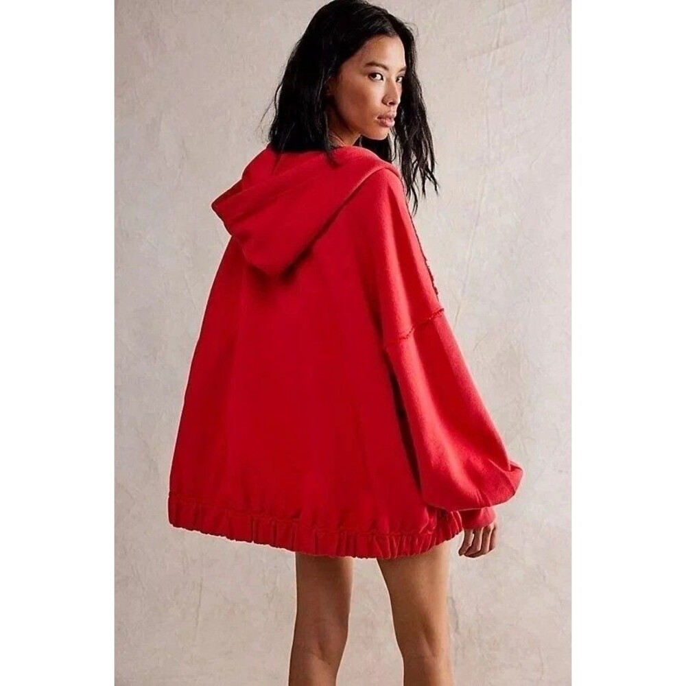 Free People Lucky Zip Up Hoodie Jacket Top Slouchy Oversized Ribbed L NWT 283682
